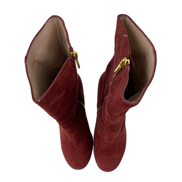 DKNY Teryn Women's Red Suede Round Toe Heeled Platform Zip Up Ankle Boots 6.5 - Picture 2 of 7